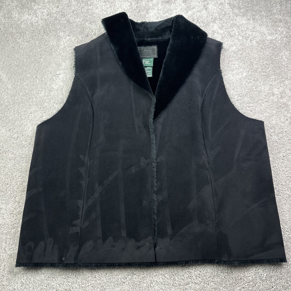 Lauren Ralph Lauren Vest Womens 1X Black Faux Suede Fur Trim Mob Wife